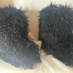 Azalea Wang Fluffy Black Faux Fur Boots